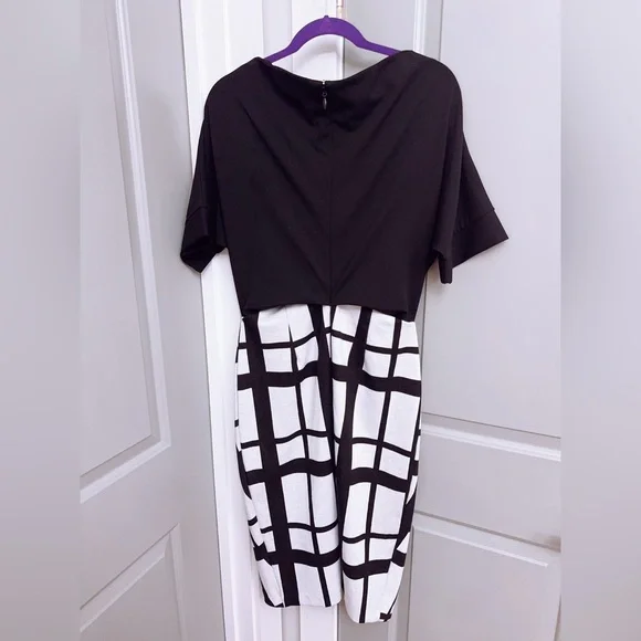 New York & Company Black & White Geometric Midi Dress Size Medium - Picture 4 of 4